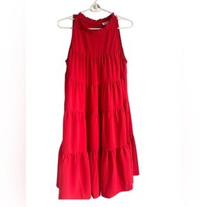 mittoshop red tiered midi dress